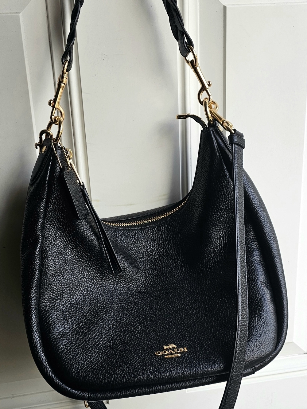 Coach Jules Black Leather Hobo with Gold Hardware